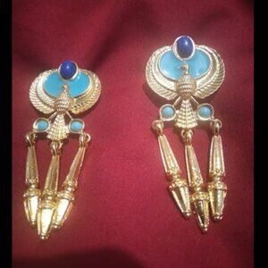Earrings Pharoah Nefertiti Egypt EGYPTIAN revival GOLDTONE pierced post